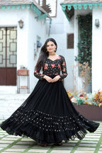 Jyoti Fashion Women's Black Faux Blooming Sequins with Multi Thread Embroidered Anarkali Dress | Grocsy