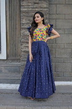 Jyoti Fashion Women's Blue Maslin with Chinon Embroidered Partwear Anarkali Dress | Grocsy