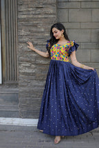 Jyoti Fashion Women's Blue Maslin with Chinon Embroidered Partwear Anarkali Dress | Grocsy