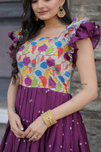 Jyoti Fashion Women's Wine Maslin with Chinon Embroidered Partwear Anarkali Dress | Grocsy
