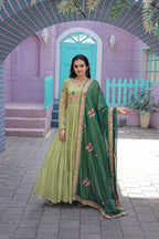 Jyoti Fashion Women's Pista Faux Georgette Thread Embroidery Anarkali Dress with Dupatta | Grocsy