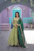 Jyoti Fashion Women's Pista Faux Georgette Thread Embroidery Anarkali Dress with Dupatta | Grocsy