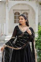 Jyoti Fashion Women's Black Faux Blooming Sequins Embroidery Anarkali Dress with Dupatta | Grocsy