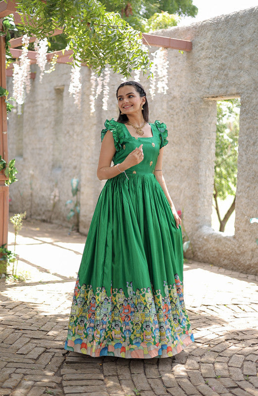 Jyoti Fashion Women's Green Dola Silk Printed Festive Designer Anarkali Dress | Grocsy