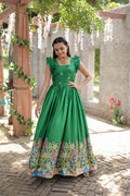 Jyoti Fashion Women's Green Dola Silk Printed Festive Designer Anarkali Dress | Grocsy