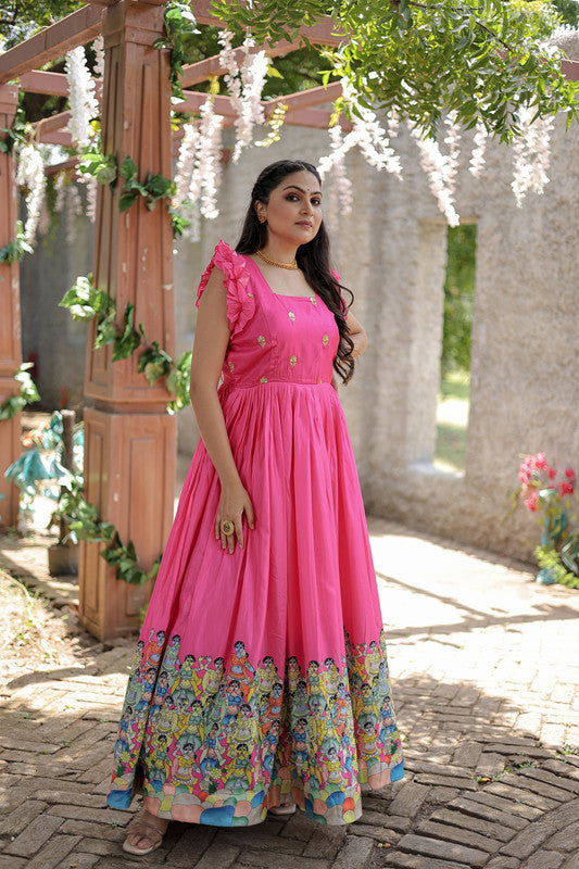 Jyoti Fashion Women's Pink Dola Silk Printed Festive Designer Anarkali Dress | Grocsy