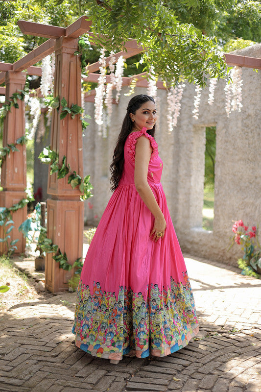 Jyoti Fashion Women's Pink Dola Silk Printed Festive Designer Anarkali Dress | Grocsy