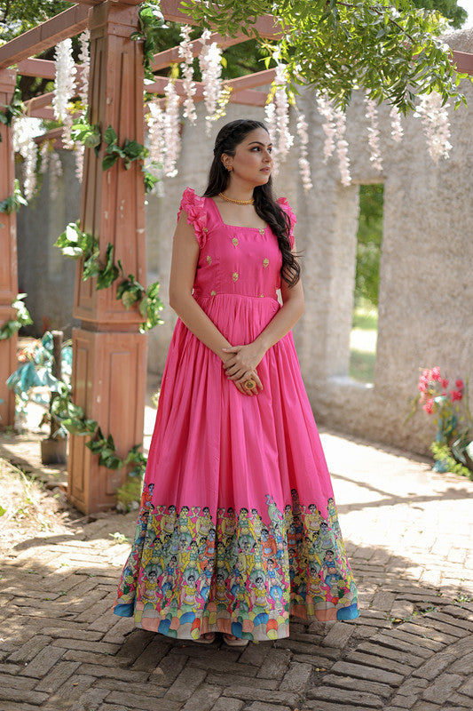 Jyoti Fashion Women's Pink Dola Silk Printed Festive Designer Anarkali Dress | Grocsy