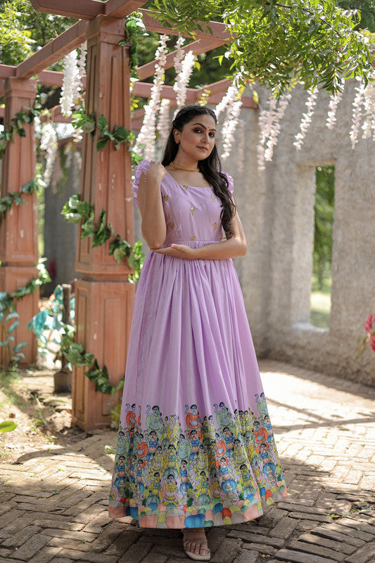 Jyoti Fashion Women's Purple Dola Silk Printed Festive Designer Anarkali Dress | Grocsy