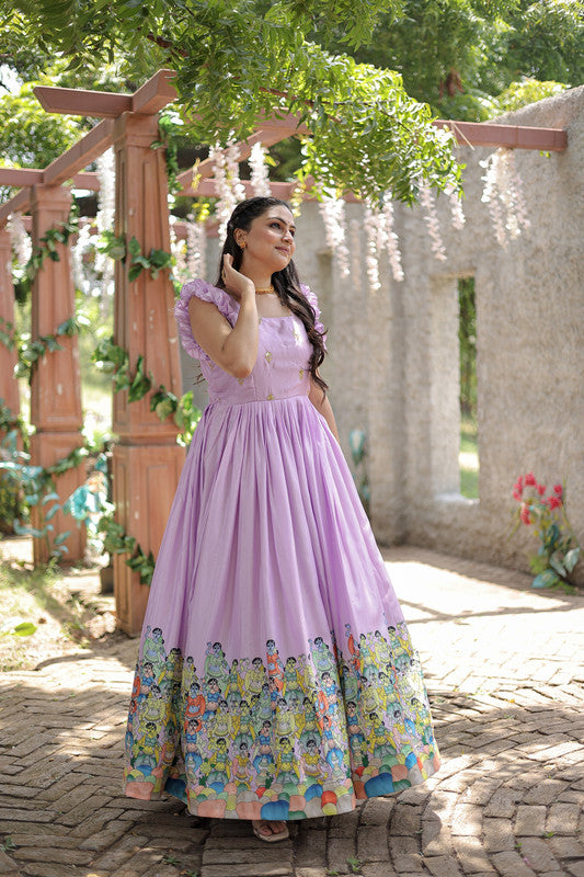 Jyoti Fashion Women's Purple Dola Silk Printed Festive Designer Anarkali Dress | Grocsy