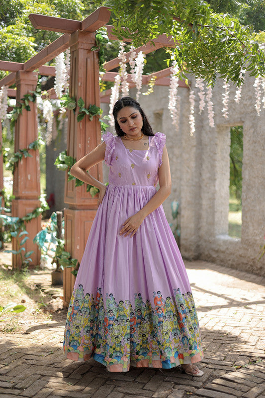 Jyoti Fashion Women's Purple Dola Silk Printed Festive Designer Anarkali Dress | Grocsy