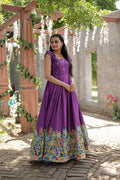 Jyoti Fashion Women's Wine Dola Silk Printed Festive Designer Anarkali Dress | Grocsy