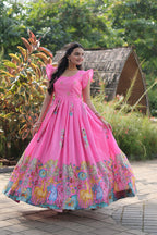 Jyoti Fashion Women's Pink Dola Silk Printed Festive Designer Anarkali Dress | Grocsy