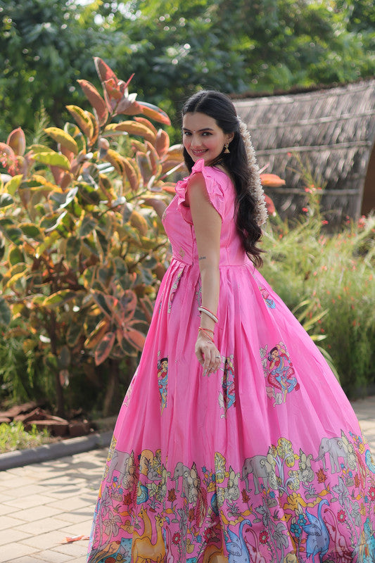 Jyoti Fashion Women's Pink Dola Silk Printed Festive Designer Anarkali Dress | Grocsy