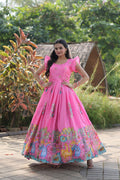 Jyoti Fashion Women's Pink Dola Silk Printed Festive Designer Anarkali Dress | Grocsy