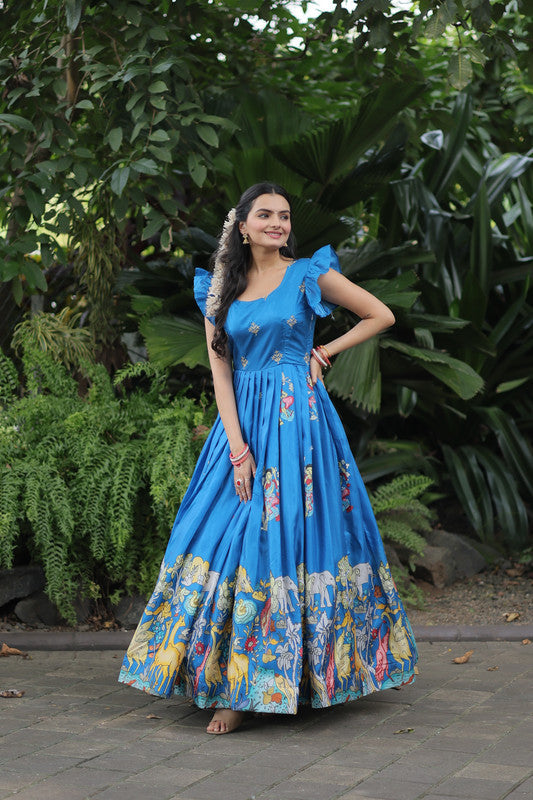 Jyoti Fashion Women's Sky Blue Dola Silk Printed Festive Designer Anarkali Dress | Grocsy