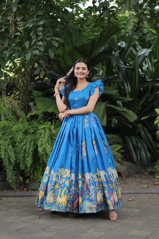Jyoti Fashion Women's Sky Blue Dola Silk Printed Festive Designer Anarkali Dress | Grocsy