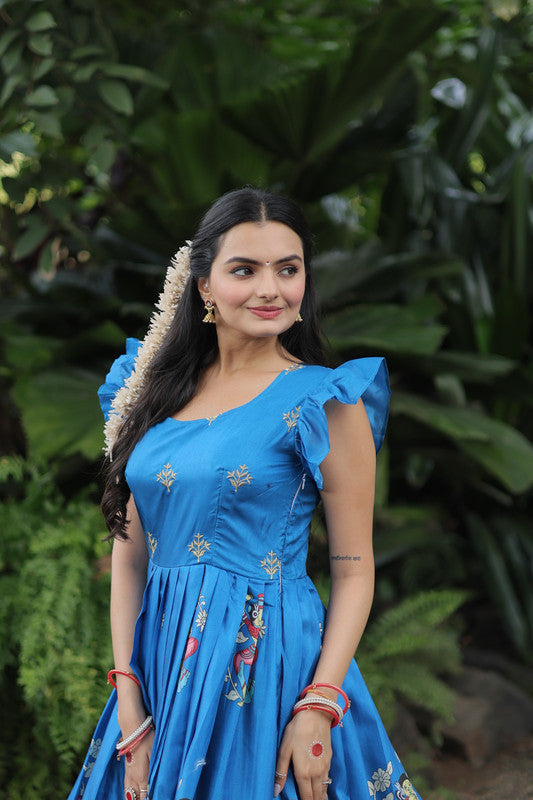Jyoti Fashion Women's Sky Blue Dola Silk Printed Festive Designer Anarkali Dress | Grocsy