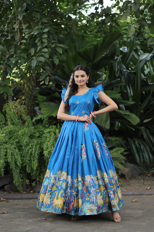 Jyoti Fashion Women's Sky Blue Dola Silk Printed Festive Designer Anarkali Dress | Grocsy