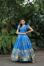 Jyoti Fashion Women's Sky Blue Dola Silk Printed Festive Designer Anarkali Dress | Grocsy