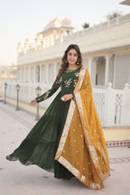 Jyoti Fashion Women's Green Faux Georgette Sequins Embroidered Partywear Anarkali Dress with Dupatta | Grocsy