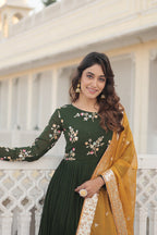 Jyoti Fashion Women's Green Faux Georgette Sequins Embroidered Partywear Anarkali Dress with Dupatta | Grocsy