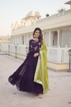 Jyoti Fashion Women's Wine Faux Georgette Sequins Embroidered Partywear Anarkali Dress with Dupatta | Grocsy