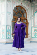 Jyoti Fashion Women's Purple Faux Georgette Frill Work Partywear Anarkali Dress with Dupatta | Grocsy