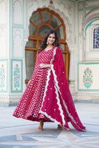 Jyoti Fashion Women's Rani Pink Faux Blooming Sequins Embroidered Partywear Anarkali Dress with Dupatta | Grocsy