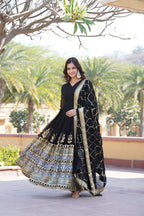 Jyoti Fashion Women's Black Faux Blooming Sequins Embroidered Partywear Anarkali Dress with Dupatta | Grocsy