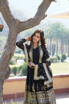 Jyoti Fashion Women's Black Faux Blooming Sequins Embroidered Partywear Anarkali Dress with Dupatta | Grocsy