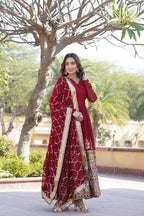 Jyoti Fashion Women's Maroon Faux Blooming Sequins Embroidered Partywear Anarkali Dress with Dupatta | Grocsy