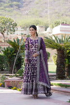Jyoti Fashion Women's Wine Viscose Jacquard with Sequins Embroidered Anarkali Dress with Dupatta | Grocsy