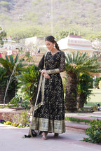 Jyoti Fashion Women's Black Faux Blooming Sequins Thread Embroidered Anarkali Dress with Dupatta | Grocsy
