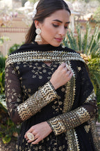 Jyoti Fashion Women's Black Faux Blooming Sequins Thread Embroidered Anarkali Dress with Dupatta | Grocsy