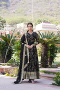 Jyoti Fashion Women's Black Faux Blooming Sequins Thread Embroidered Anarkali Dress with Dupatta | Grocsy