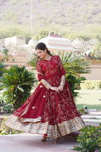 Jyoti Fashion Women's Maroon Faux Blooming Sequins Thread Embroidered Anarkali Dress with Dupatta | Grocsy