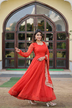 Jyoti Fashion Women's Gajri Russian Silk Kali work Partywear Anarkali Dress with Dupatta | Grocsy
