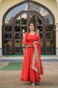 Jyoti Fashion Women's Gajri Russian Silk Kali work Partywear Anarkali Dress with Dupatta | Grocsy