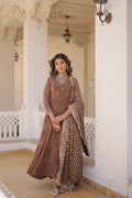 Jyoti Fashion Women's Coffee Faux Georgette Embroidered Partywear Anarkali Dress with Dupatta | Grocsy
