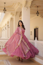 Jyoti Fashion Women's Onion Pink Faux Georgette Embroidered Partywear Anarkali Dress with Dupatta | Grocsy