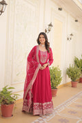 Jyoti Fashion Women's Rani Pink Faux Blooming Sequins Embroidered Partywear Anarkali Dress with Dupatta | Grocsy