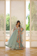 Jyoti Fashion Women's Sky Blue Faux Georgette Sequins Zari Embroidered Anarkali Dress with Dupatta | Grocsy