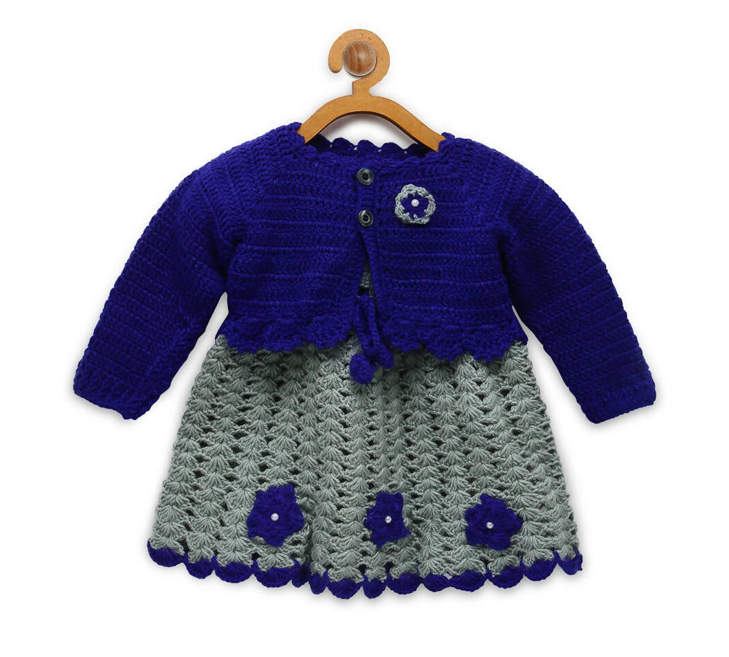 ChutPut Hand knitted Crochet Princess Wool Dress For Baby Girls - Blue | Grocsy
