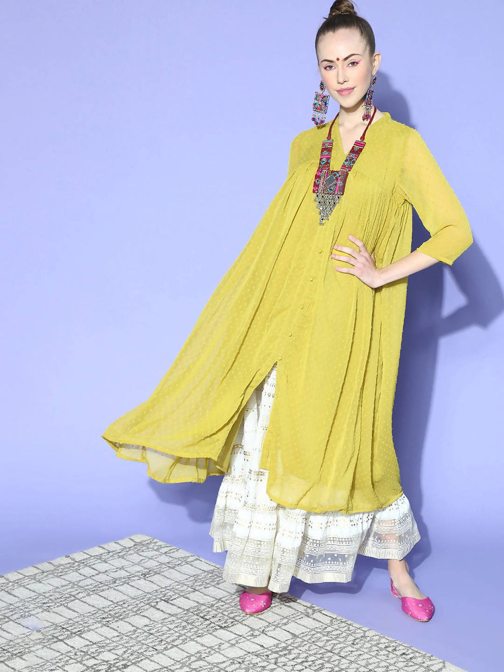 Janasya Women Elegant Mustard Woven Design Dobby Weave Kurta | Grocsy