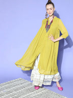 Janasya Women Elegant Mustard Woven Design Dobby Weave Kurta | Grocsy