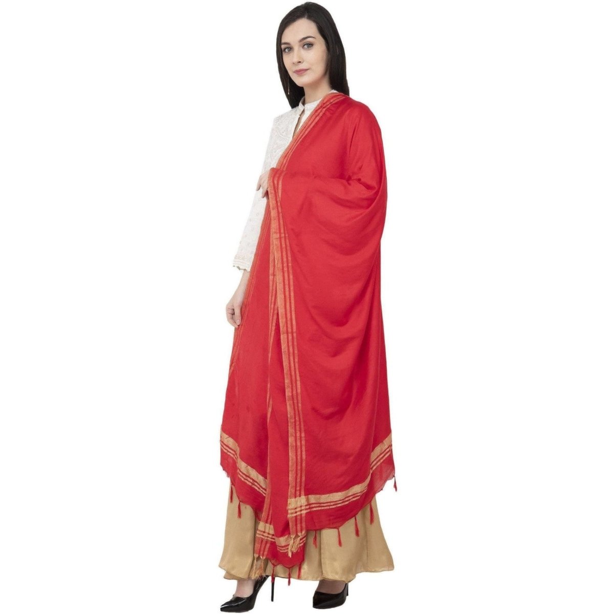 A R Silk Golden Border Regular Dupatta Red Color Dupatta or Chunni | Grocsy