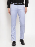 Jainish Men's Blue Tapered Fit Formal Trousers | Grocsy