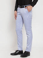 Jainish Men's Blue Tapered Fit Formal Trousers | Grocsy