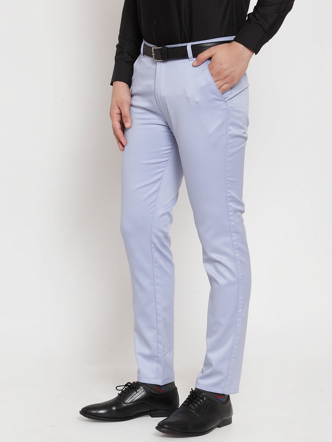 Jainish Men's Blue Tapered Fit Formal Trousers | Grocsy